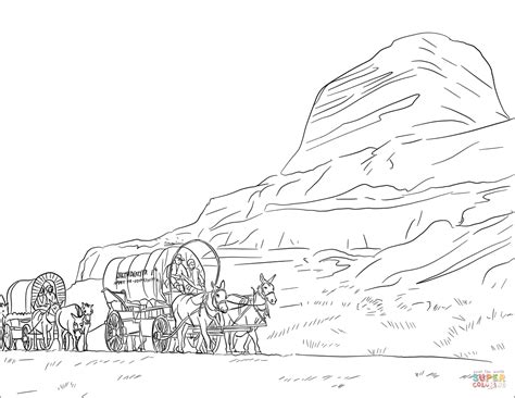 Wagon Train on the Oregon Trail coloring page | Free Printable Coloring