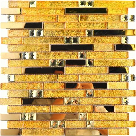 Yellow Glass Mosaic Gold Metal Kitchen Tile Backsplash Stainless Steel