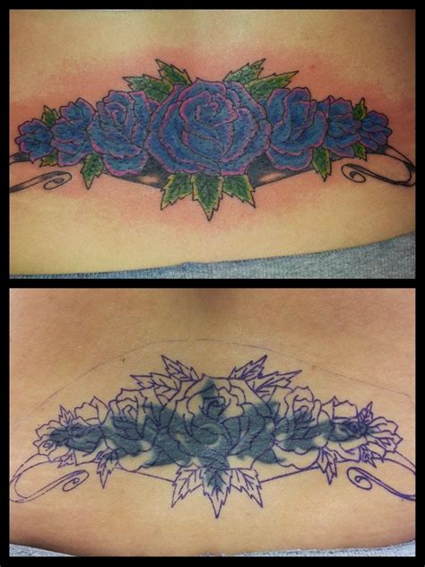 Roses Cover Up Tattoo Back Piece Lower Purple Tattoos Done At Sin On