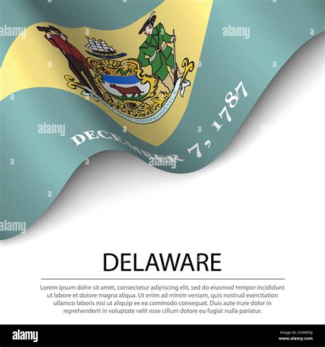 Waving Flag Of Delaware Is A State Of Usa On White Background Banner