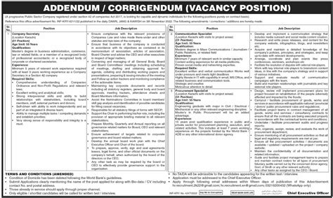 Corrigendum for jobs at Public Sector Company 2023 Job Advertisement
