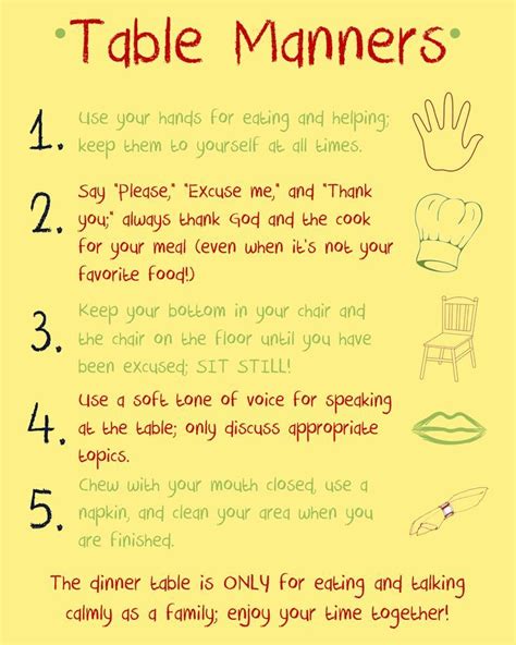 Printable Table Manners Table Manners Via Elisabeth Overton Manners