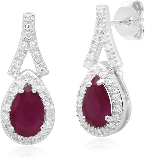 Teardrop Ruby And Diamond Drop Earrings In 9ct White Gold Uk Jewellery