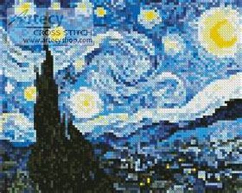 Cross stitch mini patterns free. Mini The Starry Night Blue Cross Stitch Pattern mini