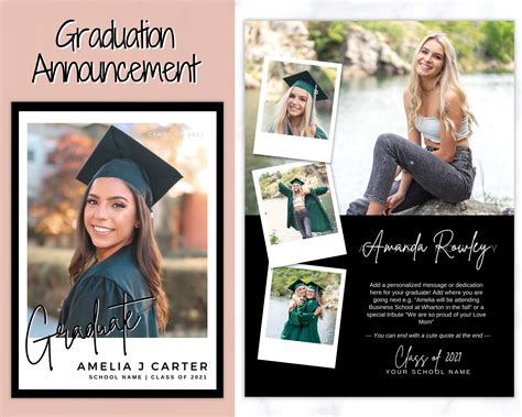 graduation invite graduation announcement card template editable graduation card template