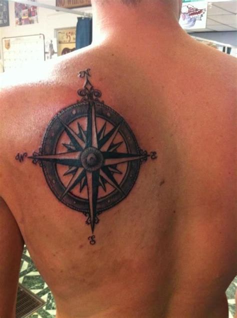 Black Cute Compass Tattoo On Back