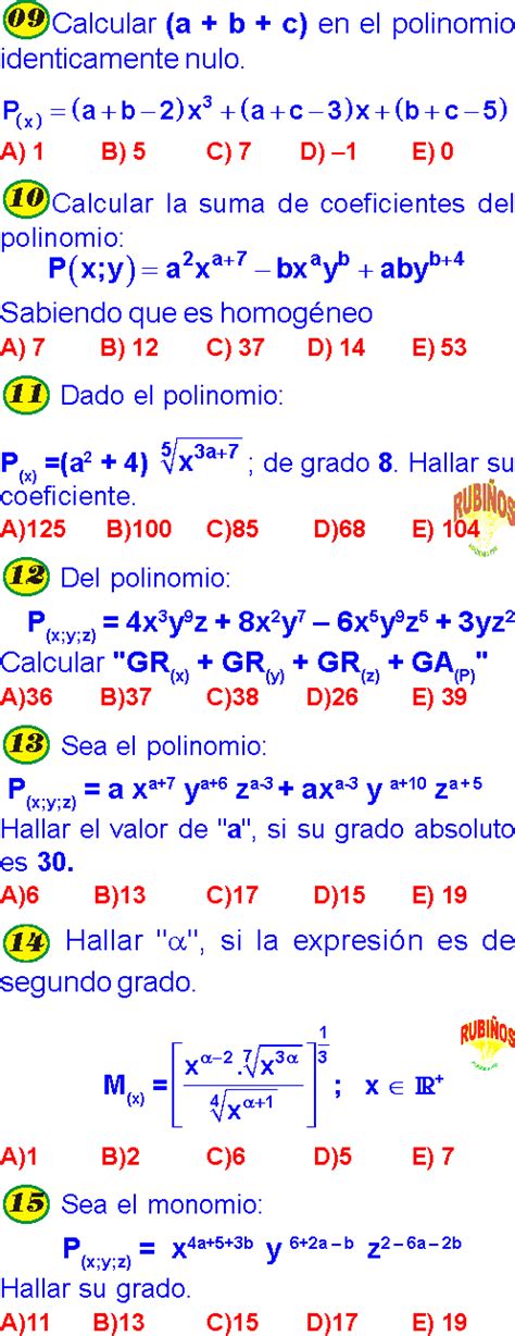 For example, is a homogeneous polynomial of degree 5, in two variables. GRADOS Y POLINOMIOS ESPECIALES EJERCICIOS RESUELTOS PDF