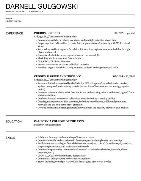 Insurance Underwriter Resume Samples | Velvet Jobs