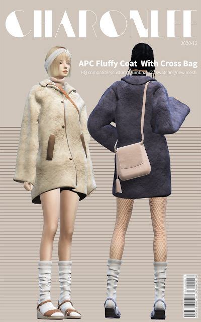 Fluffy Coat With Cross Bag From Charonlee Lotes The Sims 4 Sims Four