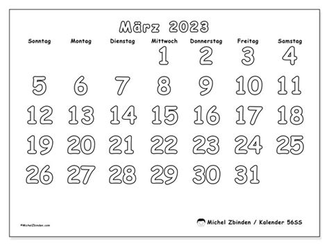 Kalender März 2023 Zum Ausdrucken “51ss” Michel Zbinden De