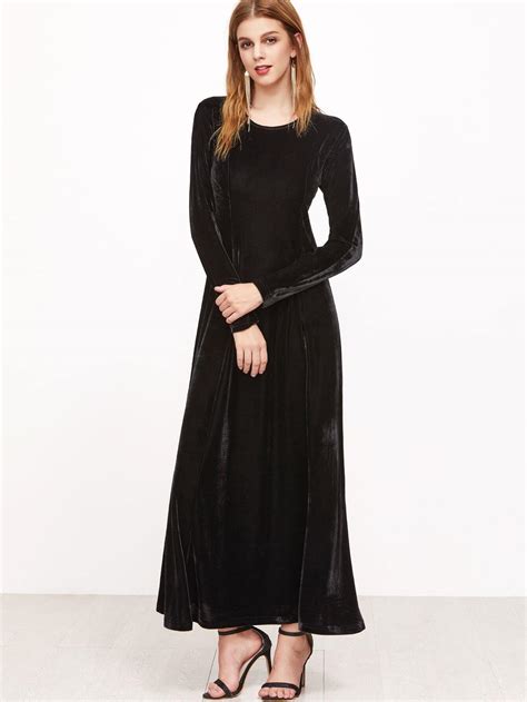black long sleeve a line velvet dress emmacloth women fast fashion online