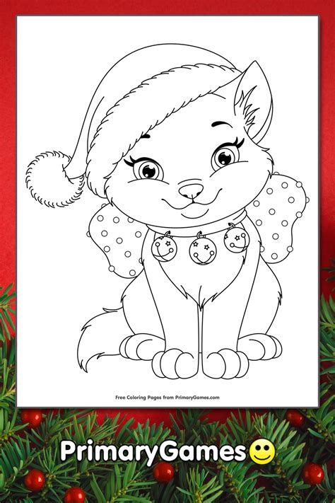 christmas kitten coloring page printable christmas coloring  primarygames