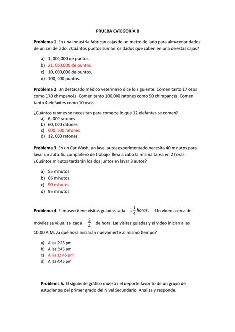 Ejercicios Para Olimpiadas De Matem Ticas Categor A B Prueba Categor A B Problema En Una