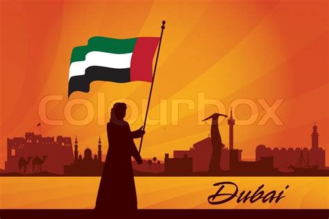 Dubai skyline silhouette on sunset background. Dubai city skyline silhouette ... | Stock vector | Colourbox