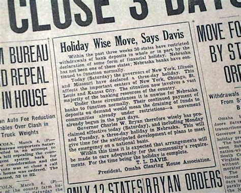The bank holiday of 1933. roosevelt, franklin d. Bank holiday ordered... Banks closed for 3 days ...