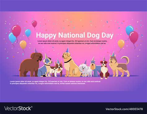 Happy National Dog Day Greeting Card Various Cute Vector Image
