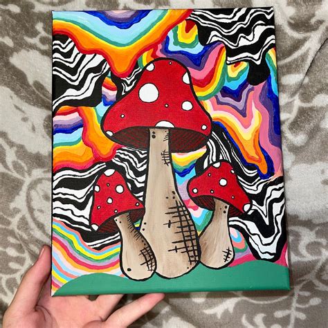 Trippy Mushroom Canvas Painting Etsy