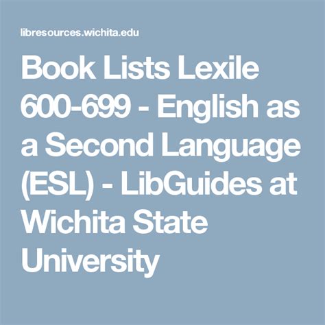 Book Lists Lexile 600 699 English As A Second Language Esl