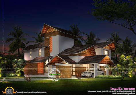 Sloped Roof House Night View Kerala Home Design Bloglovin