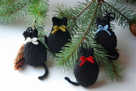Knitted Black Cat Folk Art Christmas Tree Ornament Etsy Knitted