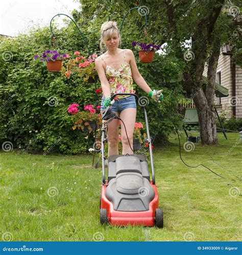Women With Lawn Mower Royalty Free Stock Images Image 34933009