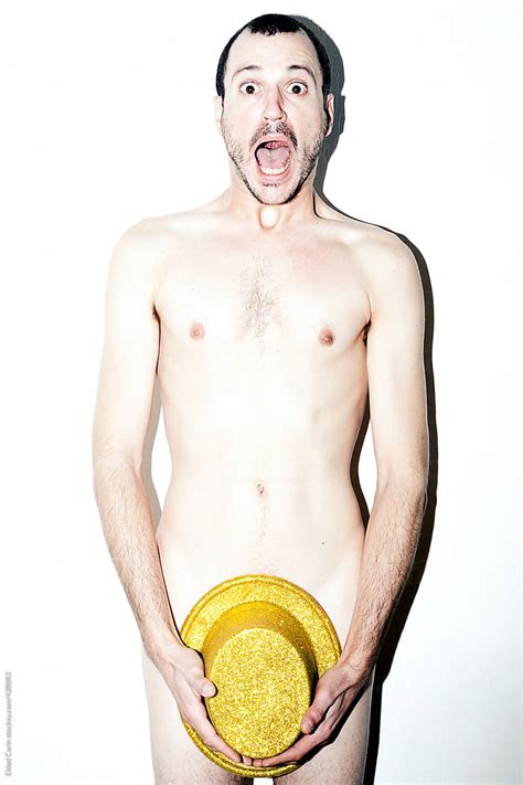 Nude Man With Golden Derby Surprised Scream By Stocksy Contributor