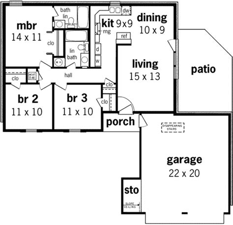 Ranch Style House Plan 3 Beds 2 Baths 1000 Sqft Plan 45 222