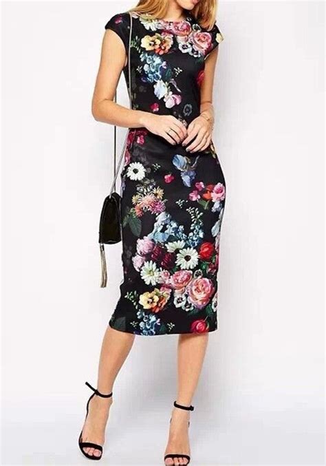 Black Floral Print Round Neck Sleeveless Midi Dress