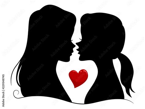 Silhouette Girls Lesbian Couple Illustration Stock Vector Adobe Stock