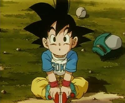 Wears a light blue gi with a white sash tied around his waist, red boots, a red headband and red wristbands. QUIEN ES GOKU JR. | dragonballneodotcom