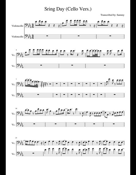 Music notation created and shared online with flat. Spring Day Cello sheet music for Cello download free in ...