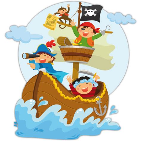 Vinilo Decorativo Infantil Piratas Navegando En Su Barco TeleAdhesivo Com