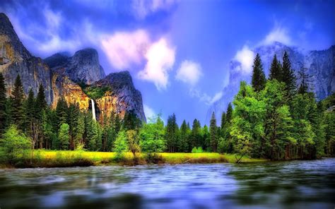 Nature Trees Waterfall River Cliff Forest Wallpaper