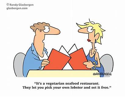 Cartoons Restaurant Vegetarian Health Funny Seafood Glasbergen