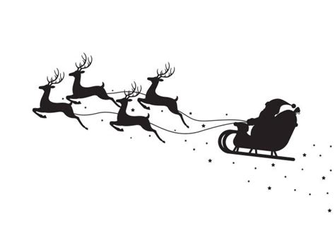 Best Silhouette Of Santa In His Sleigh Illustrations Royalty Free