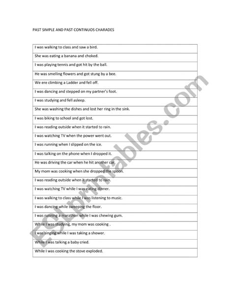 Past Simple And Past Continuous Charades Esl Worksheet By Lunita05