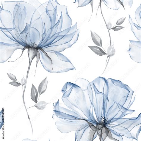 Watercolor Dusty Blue Floral Seamless Pattern For Fabric Watercolor