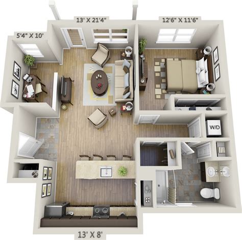 27 One Bedroom House Plan 3d