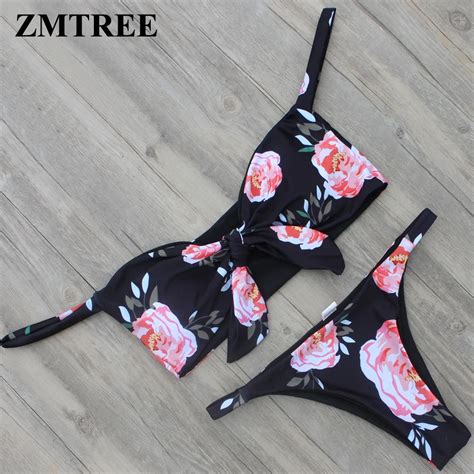 Zmtree New Off Shoulder Swimsuit Women Bandage Swimwear Bowknot Bikini