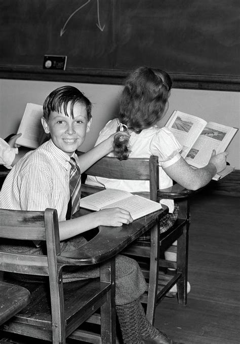 1940s 3 Kids Students Classroom Boy Photograph By Vintage Images Fine