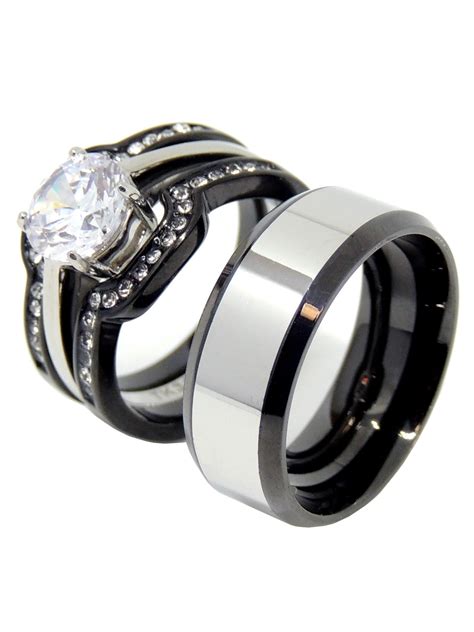 La Ny Jewelry His Hers Couple Ring Set Hers Two Tone Black Wedding