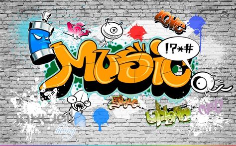 3d Graffiti Music Word Bricks Wall Murals Wallpaper Wall Art Decals De