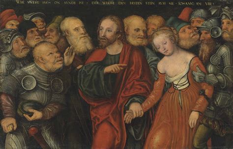 Lucas Cranach Ii Wittenberg 1515 1586 Christ And The Woman Taken In