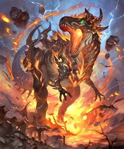 Card Wildfire Tyrannosaur Mythical Creatures Art Fantasy Creatures