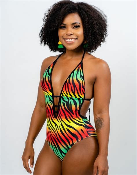 Flame Print Monokini Swimsuit Rasta Sweet Jamaica Shopping