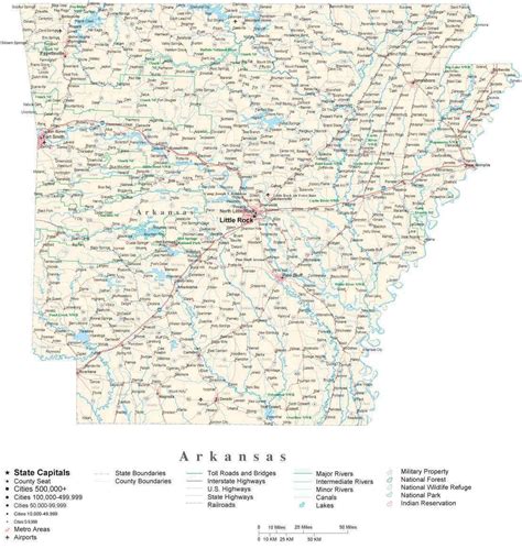 Arkansas Detailed Cut Out Style State Map In Adobe Illustrator Vector