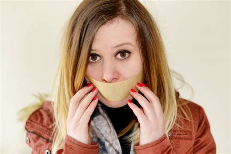 Business Woman With Duct Tape Over Her Mouth Stock Photos Pictures