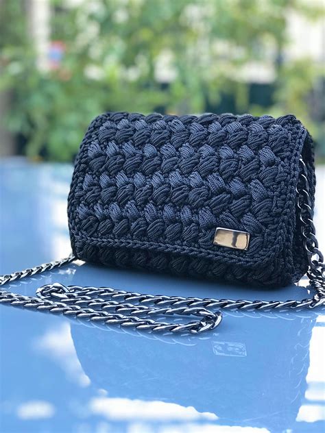 Mini Black Crochet Bag Etsy Crochet Bag Crochet Bag Pattern