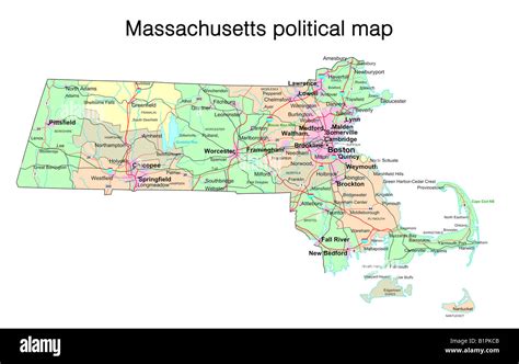 Massachusetts State Political Map Stock Photo Alamy