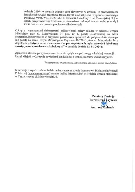 Burmistrz Czyżewa ogłasza nabór na wolne stanowisko urzędnicze